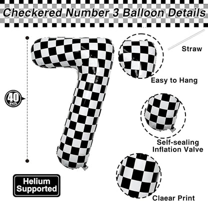 40 Inch Checkered Number 17 Balloon, Giant Foil Birthday Party Decor | 40" - Image 3