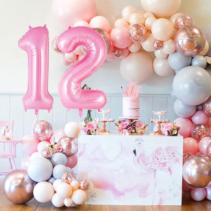 Pink Number 12 Balloons, Big Large Foil Number Balloons, Jumbo Giant Mylar - Image 6