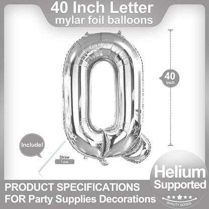 40 Inch Silver Letter Q Balloons, DIY Phrase Foil Alphabet Letter Q Balloons - Image 2
