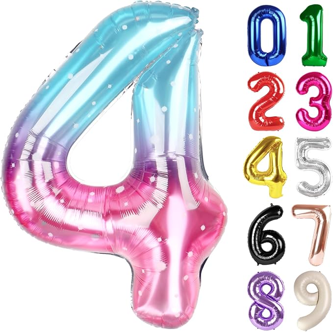 4 Balloon - Starry Sky Birthday Number Balloons, 40 Inch Party Decorations | by ALPHADELTAPI