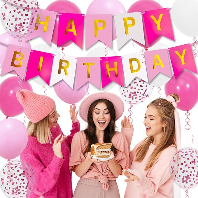 Pink Birthday Decorations, Happy Birthday Banner - Image 6