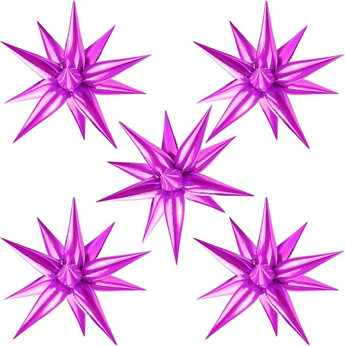60 PCS Hot Pink Star Balloons, 12 Point cone Spike Explosion Star Foil Balloons by Moukiween