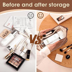 Abiudeng Large Capacity Makeup Bag Ladies Cosmetic Bag Travel Bag with Compartments Portable PU Leather Travel Makeup Bag with Handle