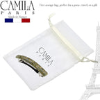 Camila Paris CP3447 French Hair Barrette Clip for Girls Green Flower, Rubberized Metal Clasp Strong Hold Grip Hair Clips for Women, No Slip Durable and Styling Girls Hair Accessories, Made in France
