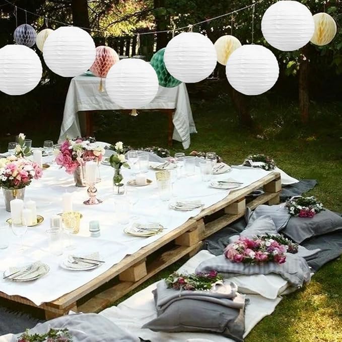 BEISHIDA 10 Inch White Paper Lanterns 6 Packs Hanging Round Chinese Lantern | - Image 4