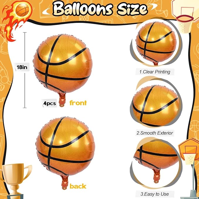 18 Inch Basketball Balloons Decor, Mylar Sport Balloons - Image 2