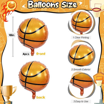 18 Inch Basketball Balloons Decor, Mylar Sport Balloons - Image 2