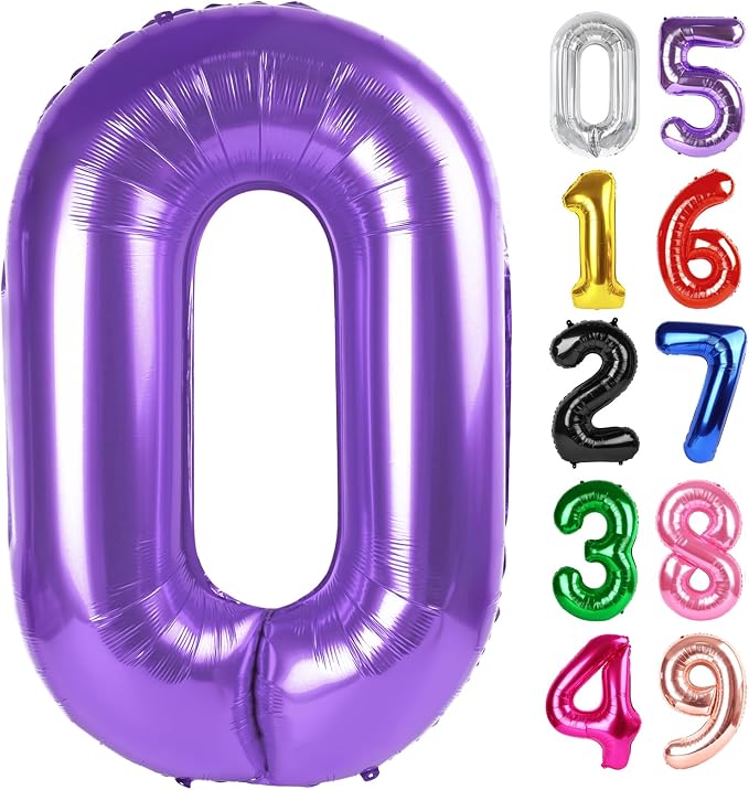 Purple Number 0 Balloon 40 Inch, 0th Birthday Party Decorations Men Women | by IWERP