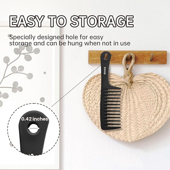 RHOS Comb Set for Women and Men, 3 Pieces - Wide Tooth, Rat Tail, Dresser Hair Combs - Detangling Hair Combs for All Hair Types - Black