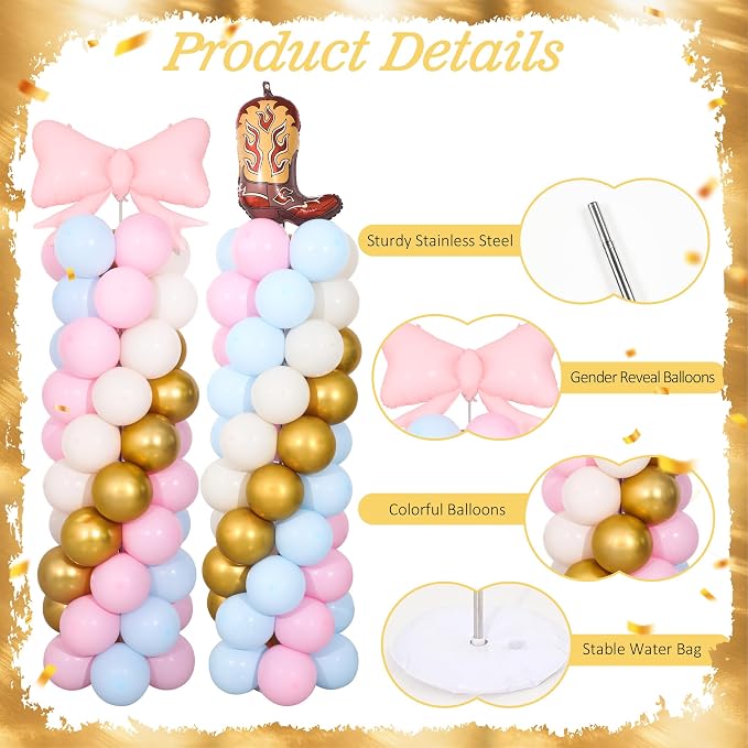 Boots or Bows Gender Reveal Balloon Column Stand Kit Set of 2 - Image 4