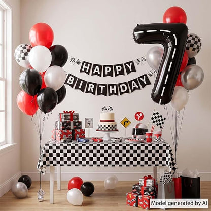 Black and White Stripes Number 7 Balloon 40 Inch, Road Style Numeral | - Image 7