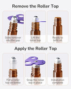 ULG 48-Pack Essential Oil Roller Bottles 10ml, Empty Bottles with Stainless Steel Roller Balls and Waterproof Labels, Amber Roller Balls For Essential Oils
