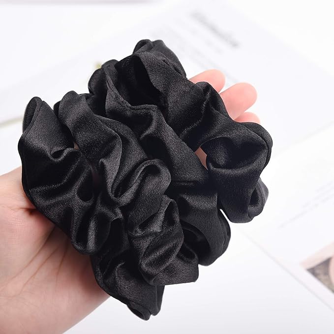 CEELGON Black Satin Silk Scrunchies for hair Big Scrunchies Satin Packs for Hair Scrunchies 10 Pack (Black)