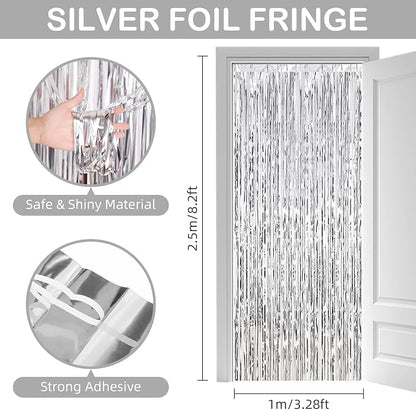 30 Pack Silver Foil Fringe Curtain Backdrop, 3.3x8.2 Feet Metallic Tinsel - Image 3