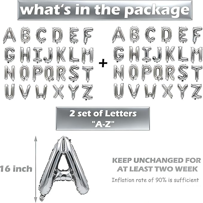 52 Pcs Silver Letter Balloons, Custom 2 Set A-Z Set - Image 3