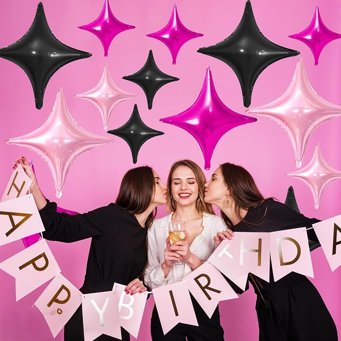 Hot Pink Black Star Balloons, 26Inch and 10Inch Black and Pink Quadrangle - Image 3