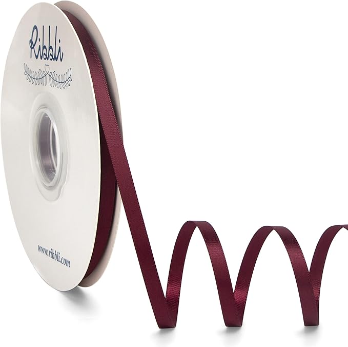 Ribbli Burgundy Satin Ribbon, Double Faced Satin 1/4 inch x Continuous 50 Yards by Ribbli