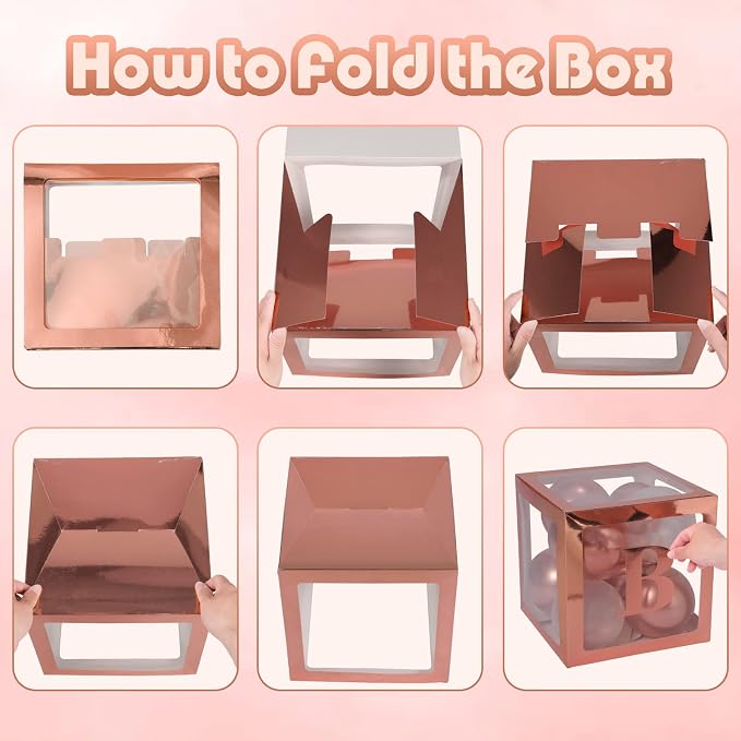 Voircoloria Balloon Boxes with Letters Gift Box, Rose Gold, 4 Clear Boxes | - Image 7