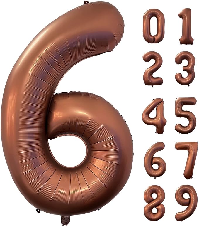 40 Inch Coffee Brown Number 6 Balloon Large Size Jumbo Digit Mylar Foil Retro by Lovoir