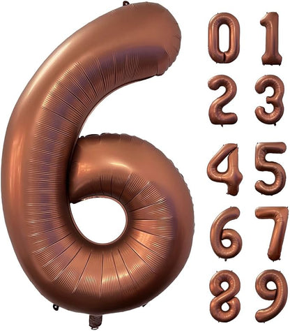 40 Inch Coffee Brown Number 6 Balloon Large Size Jumbo Digit Mylar Foil Retro by Lovoir