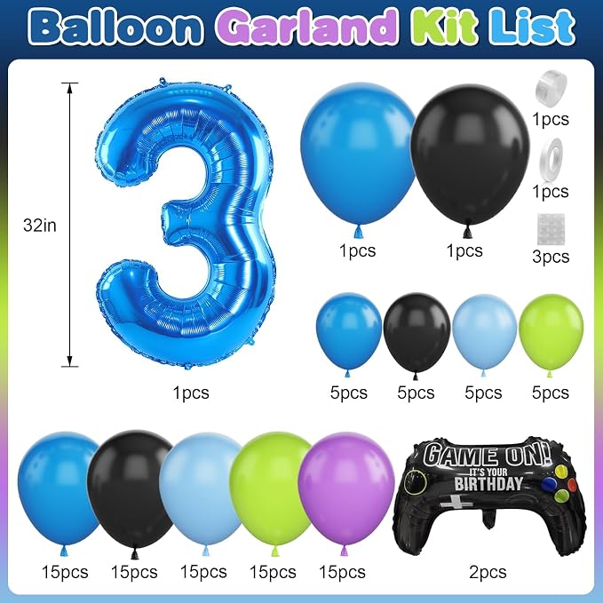 3th Birthday Video Game Balloons Arch, 3th Game Party Balloons Garland Kit 3th - Image 2