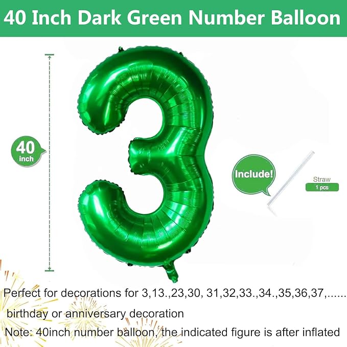 Green Number Balloons, 40 Inch Dark Green Balloon 3.3 Helium Balloon 3rd - Image 2
