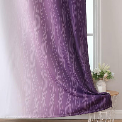 Purple and Greyish White Ombre Blackout Curtains 45 Inch Length 2 Panels - Image 6