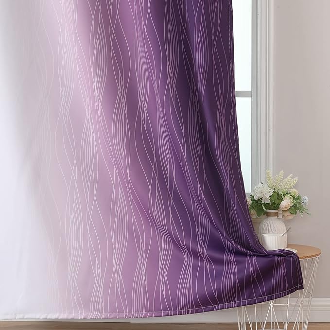 Purple and Greyish White Blackout Curtains & Drapes - Image 6