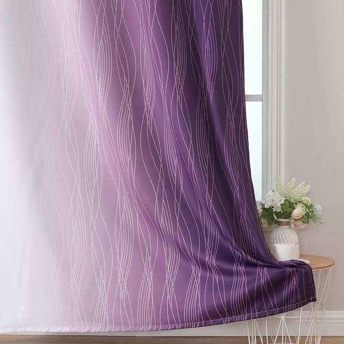 Purple and Greyish White Blackout Curtains 72 Inch Length 2 Panels Set - Image 6