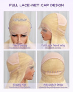 Real Full Lace Human Hair Wigs 613 Lace Front Wig Human Hair 180 Density Body Wave HD Full Lace Blonde Wig Plucked Bleached Knots Breathable Full Scalp Wig for Women 22Inch