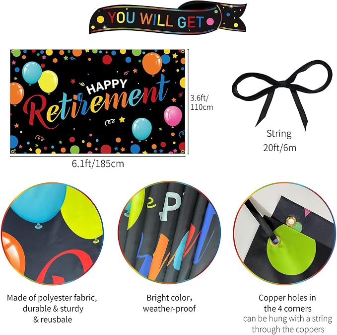 Happy Retirement Party Decorations, Backdrop Banner, Yard Sign, Photo Booth - Image 2
