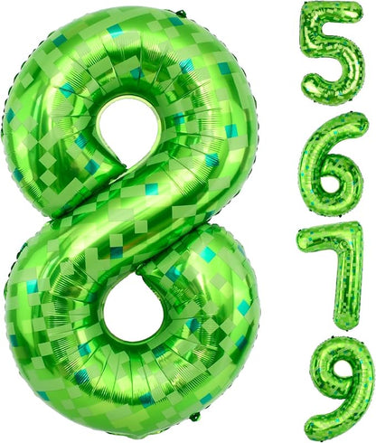 40 Inch Giant Green Pixel Miner Theme Number Balloons 40 Inch Foil Party by AXBMM