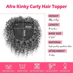 Natural Afro Kinky Curly Short Hair Toppers with Bangs Black Clip in Synthetic Wiglets Hair Pieces for Men and Women with Thinning Hair Instant Volume and Style(1B/Gray)