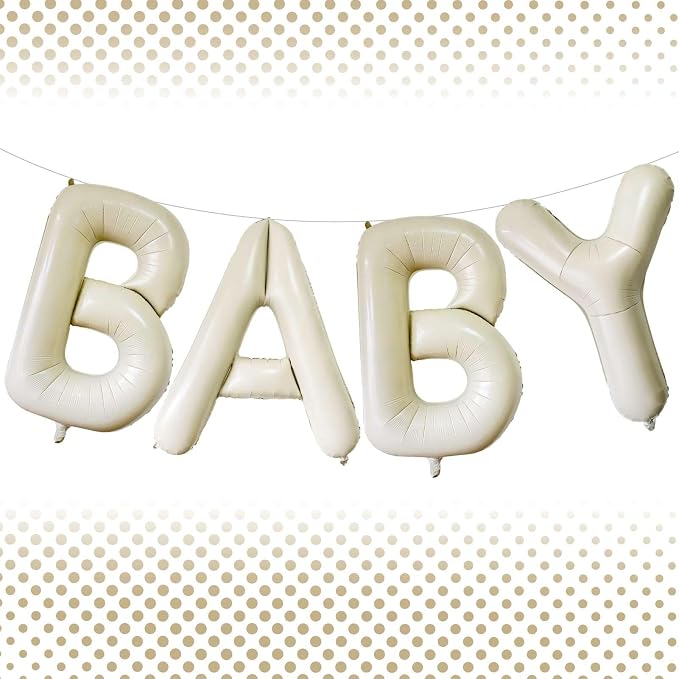 40 Inch Beige BABY Balloons, Large Cream White Letters BABY Balloons Foil Mylar by Lovoir