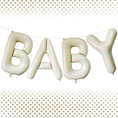 40 Inch Beige BABY Balloons, Large Cream White Letters BABY Balloons Foil Mylar by Lovoir