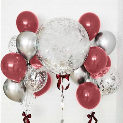 Burgundy Red and Silver Balloons, 60 Packs 12 Inch Wine Red and White Silver - Image 3