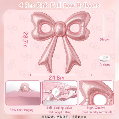 4 Pcs Pink Bow Balloons, 31”Huge Bow Aluminum Foil Balloons - Image 7