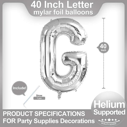 40 Inch Silver Letter G Balloons, DIY Phrase Foil Alphabet Letter G Balloons - Image 2