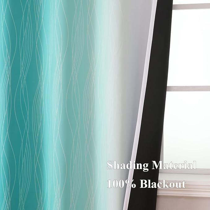 Teal and Greyish White Blackout Curtains 45 Inch Length, Light Blocking - Image 5