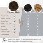 RUWISS Large Messy Bun Hair Piece 100% Human Hair Layered Wavy Curly Hair Buns Hair Piece for Women Thick Updo Hairpiece for Daily Wear Real Hair Scrunchies Medium Brown Ponytail Extension
