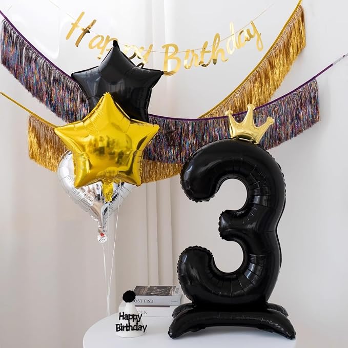 Black Crown Number 3 Balloon Standing Black Princess Digital 3 Foil Balloon | - Image 5