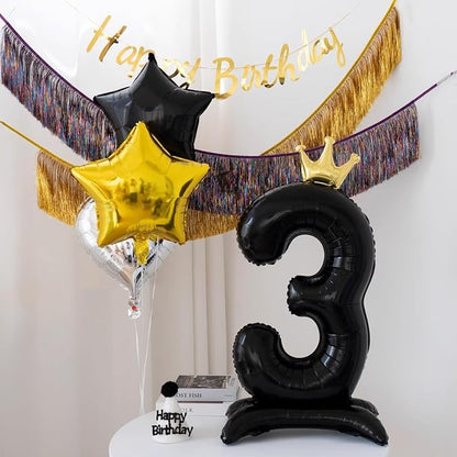 Black Crown Number 3 Balloon Standing Black Princess Digital 3 Foil Balloon | - Image 5