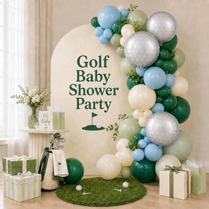 Golf Party Balloons, 12 Inch Retro Blue Dark Light Green and White Latex - Image 3