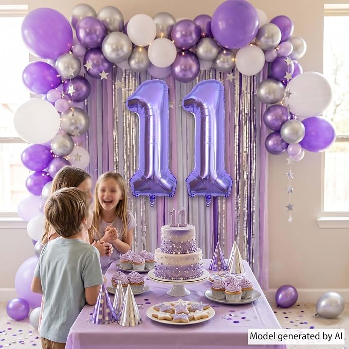 Purple Number 11 Balloon 40 Inch, Large Metallic Foil Number 11 Balloons - Image 3