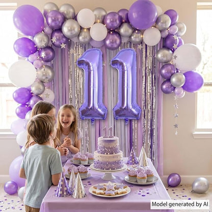 Purple Number 11 Balloon 40 Inch, Large Metallic Foil Number 11 Balloons - Image 3