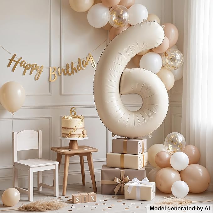 40 Inch Cream Foil Number 6 Balloon - Image 4