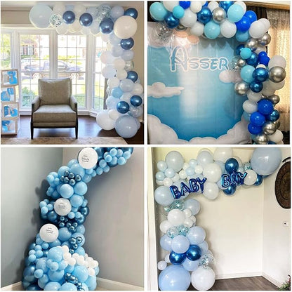 Blue and White Balloons, 12 Inch Light Blue White Latex Party Balloon Set - Image 5