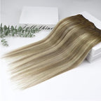 Full Shine Ombre Clip in Extensions Medium Brown to Ash Brown Mix Dirty Blonde 18 Inch Straight Clip in Hair Extensions Real Human Hair Invisible Lace Weft Clip ins Balayage Real Hair Extensions