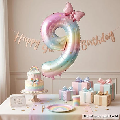 40 Inch Number 9 Balloon Giant Foil Mylar Rainbow Birthday Party Decor | - Image 3