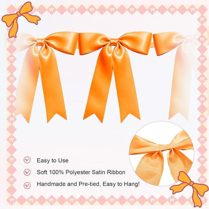 1 String of 8PCS Golden Yellow Bow Garland Banner Decoration, Pre-Strung Satin - Image 3